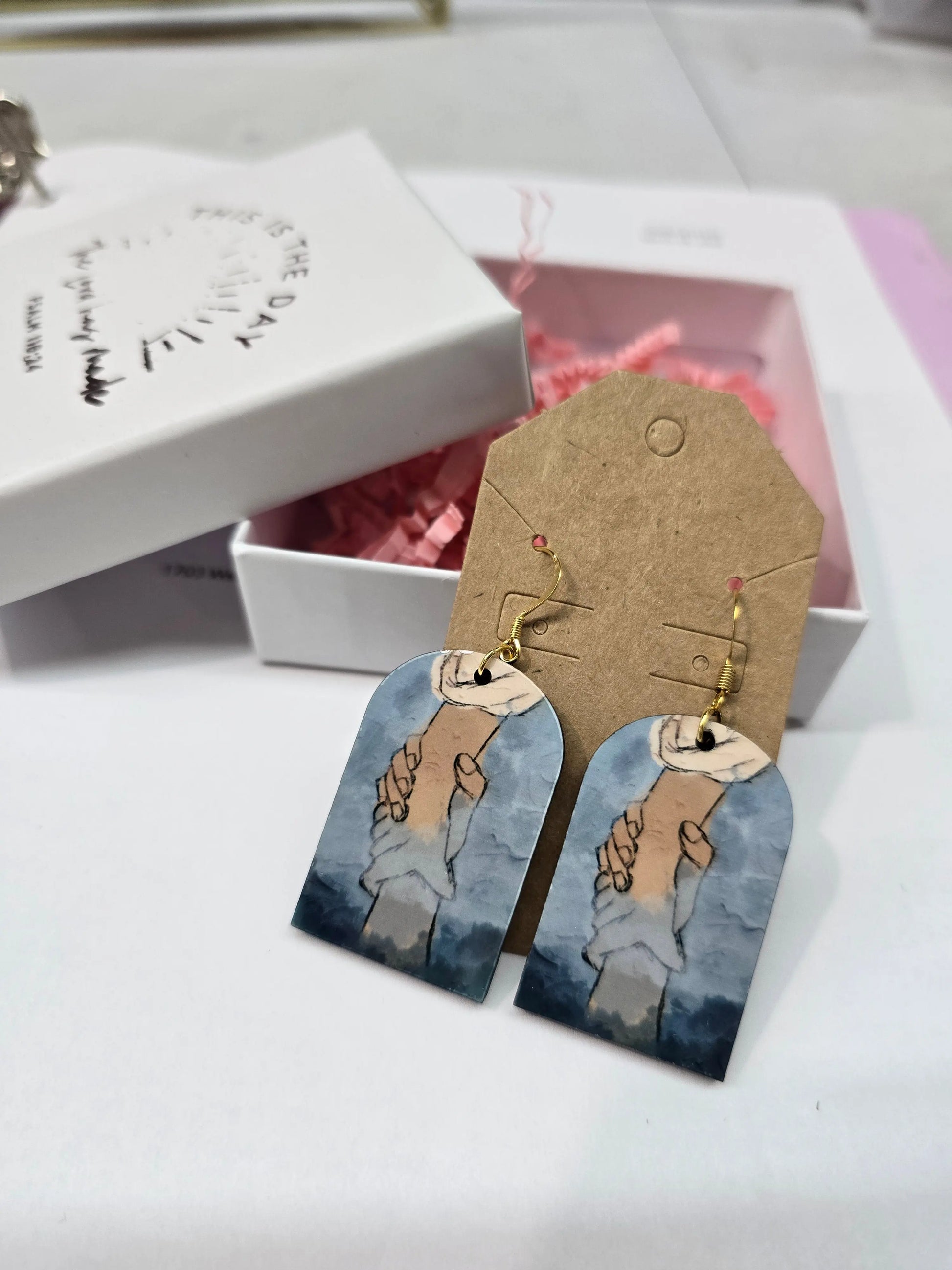 Jesus Is Holding Onto You. Artwork Earrings. Honey Bee Mine