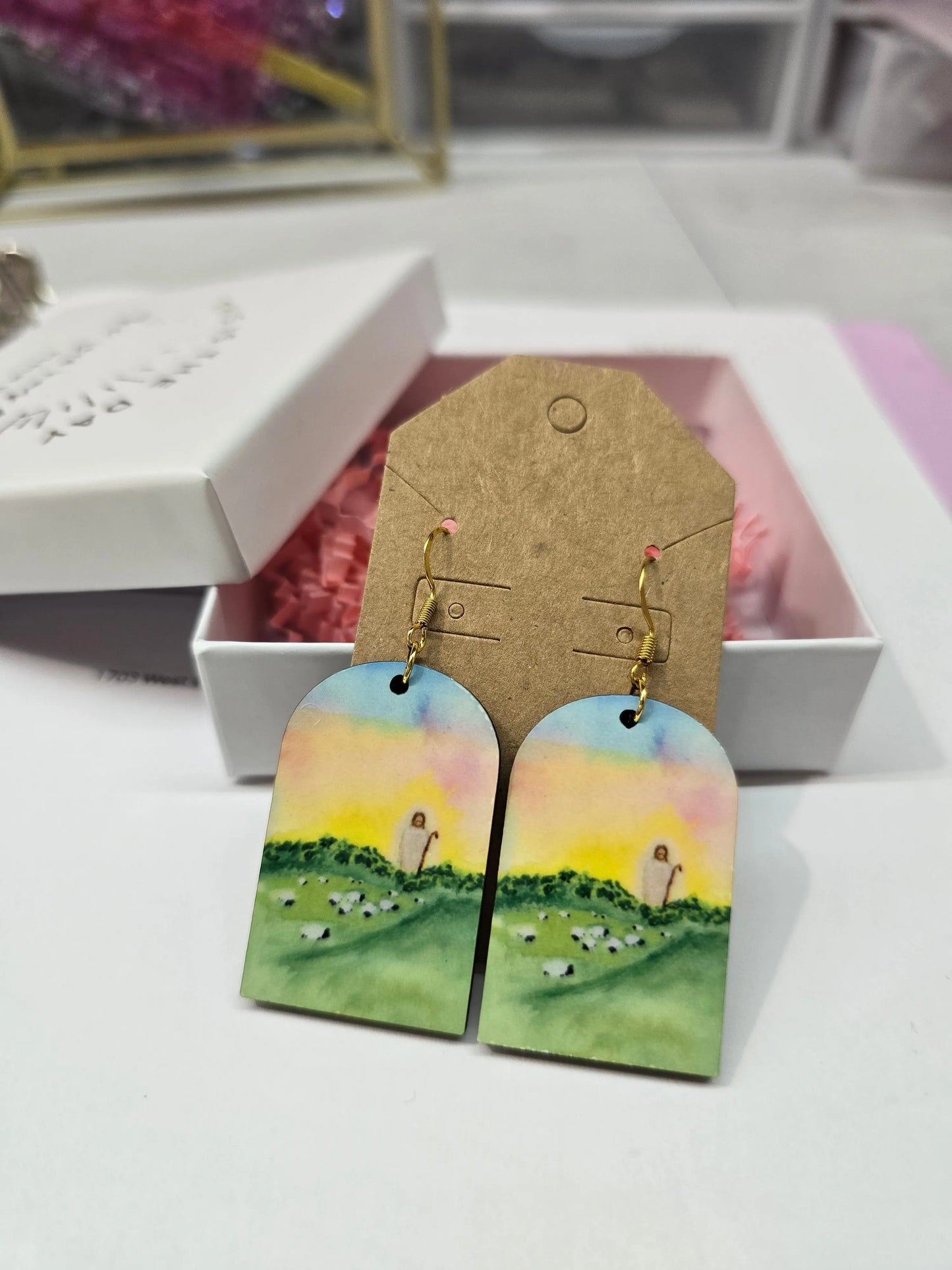 The Lord is My Shepherd. Artwork Earrings. Honey Bee Mine