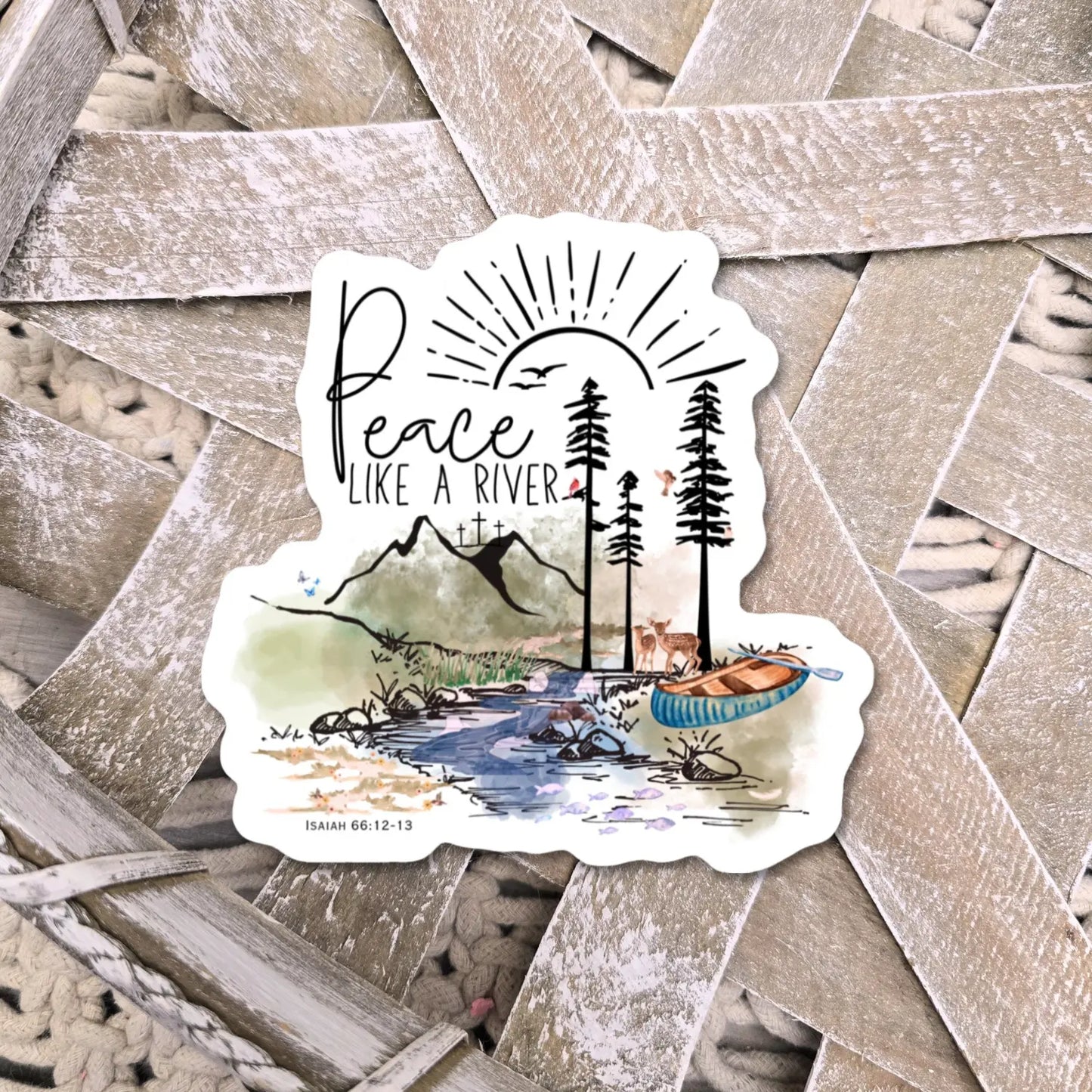 Peace Like a River. Vinyl Artwork Waterproof Sticker. Honey Bee Mine