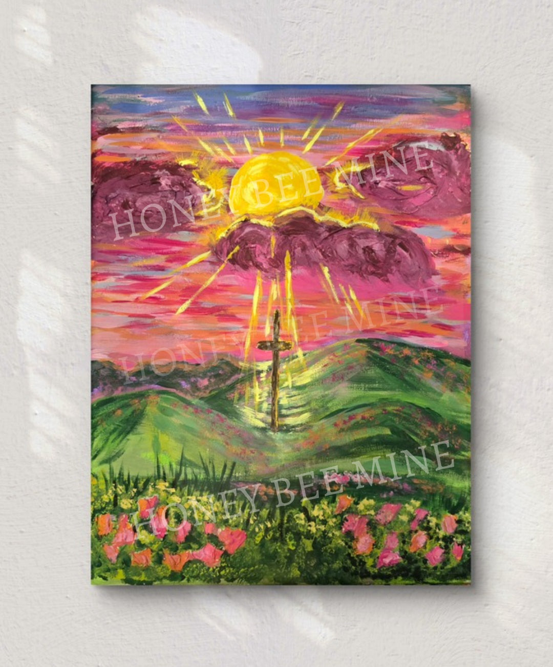 Sunrays Beaming Through The Clouds. Satin Art Print.