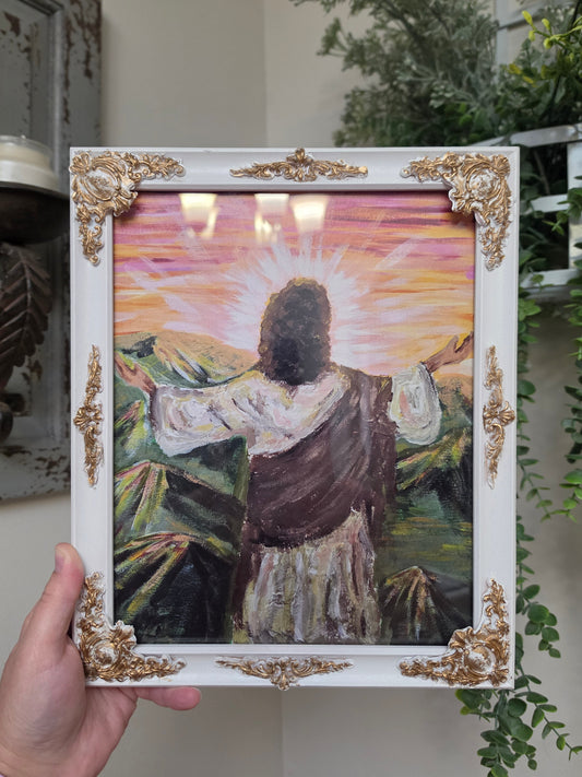 In The Beginning, God Created The Heavens and The Earth. Print Inside Handmade Frame.