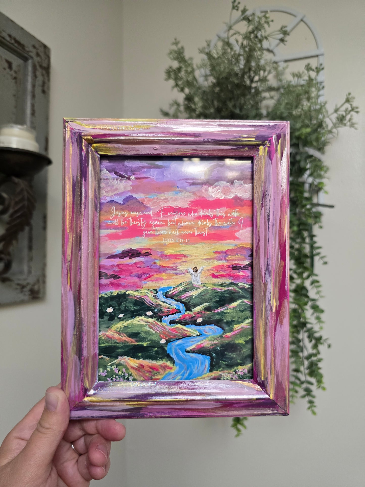 6.5x8.5in. Living Waters. Print Inside Orignal Painted Wooden Frame.