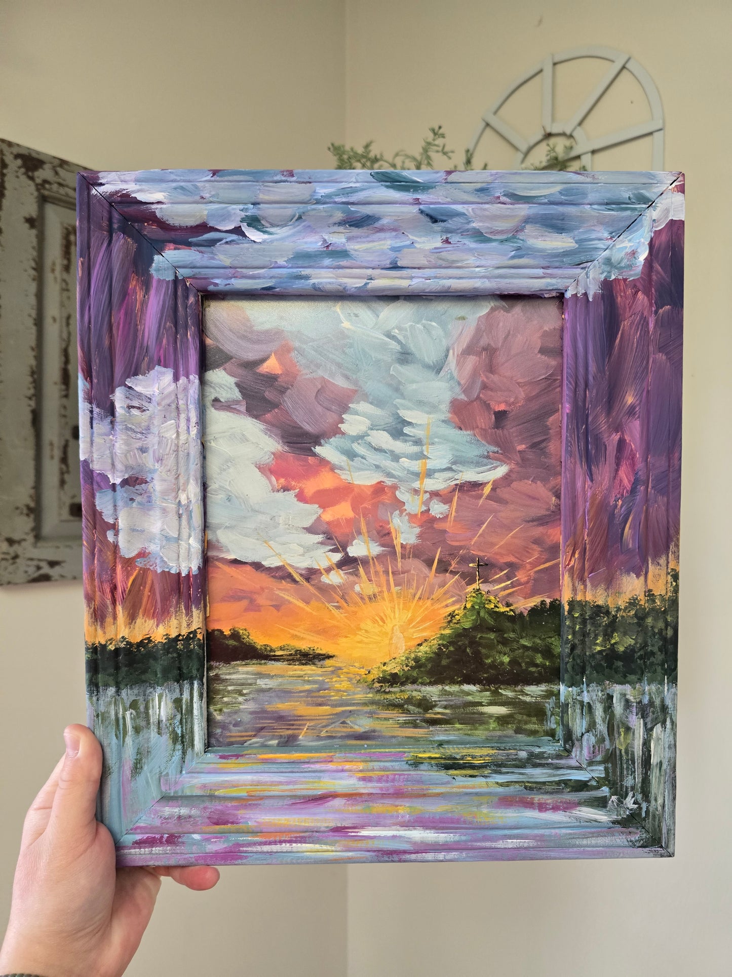 In My Weakness I Will Trust In Jesus. Art Print Inside Original Painted Wooden Frame.