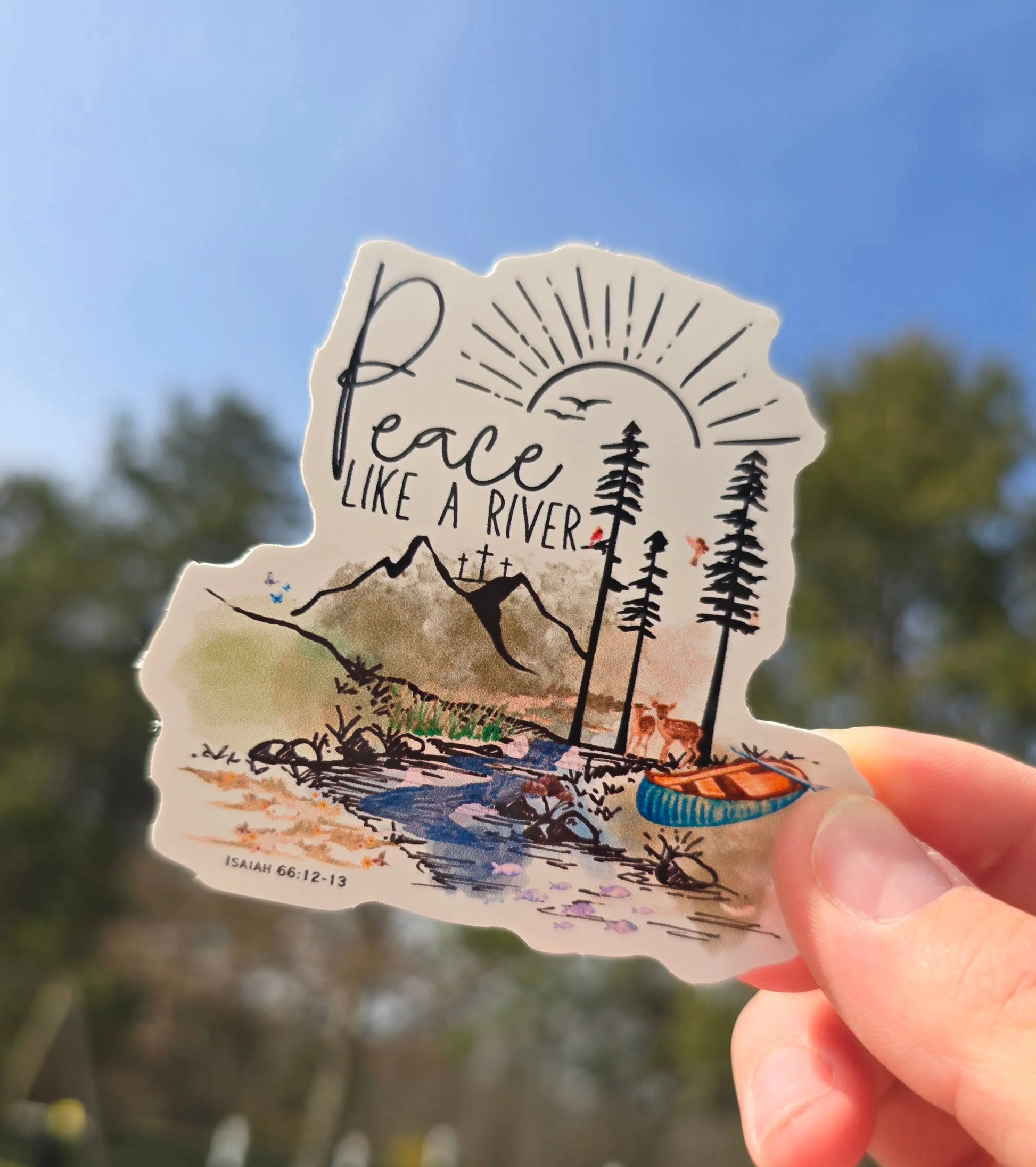 Peace Like a River. Vinyl Artwork Waterproof Sticker. Honey Bee Mine