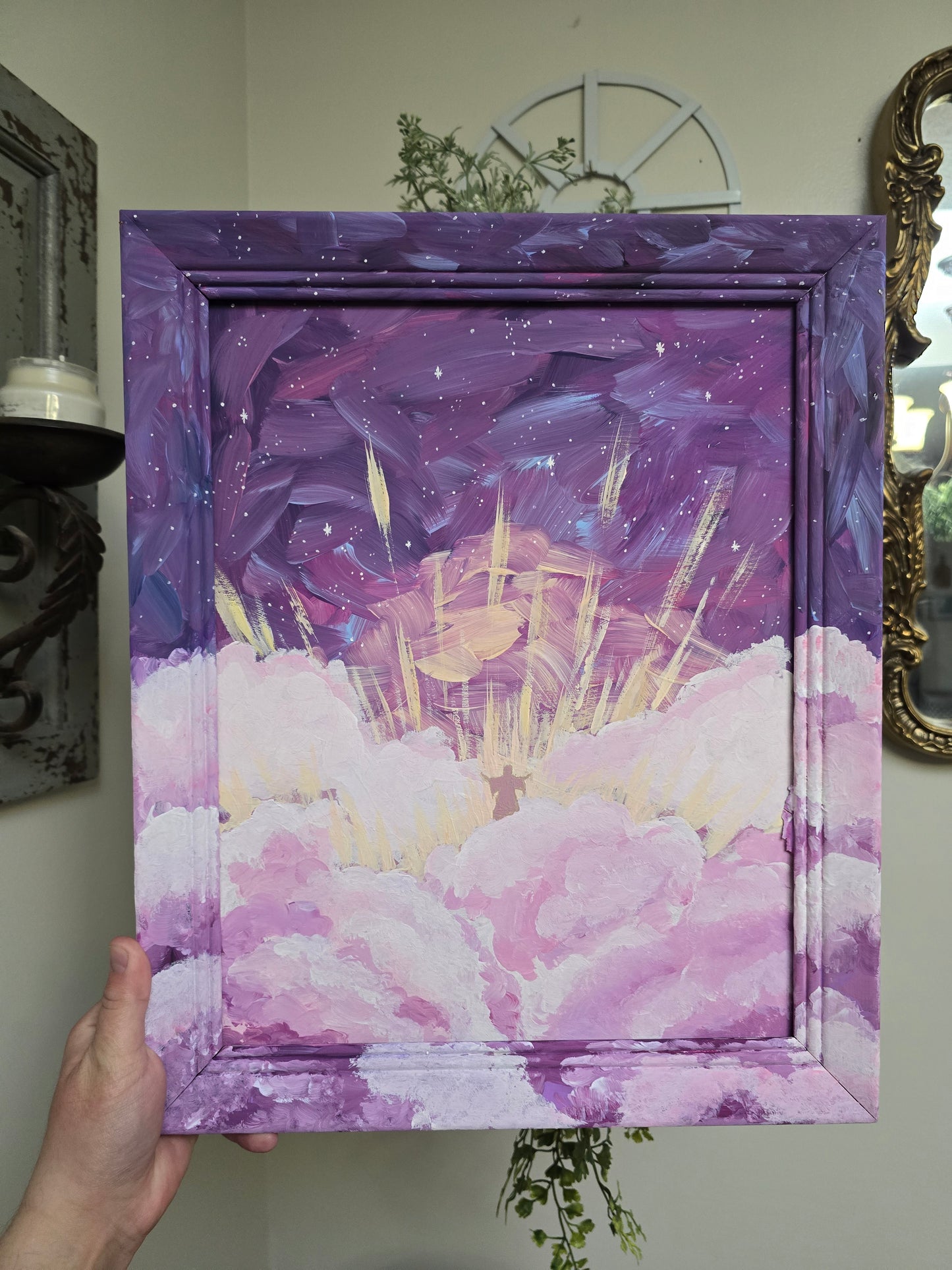 14x17in. He Is Coming Back. Original Painted Canvas Artwork.