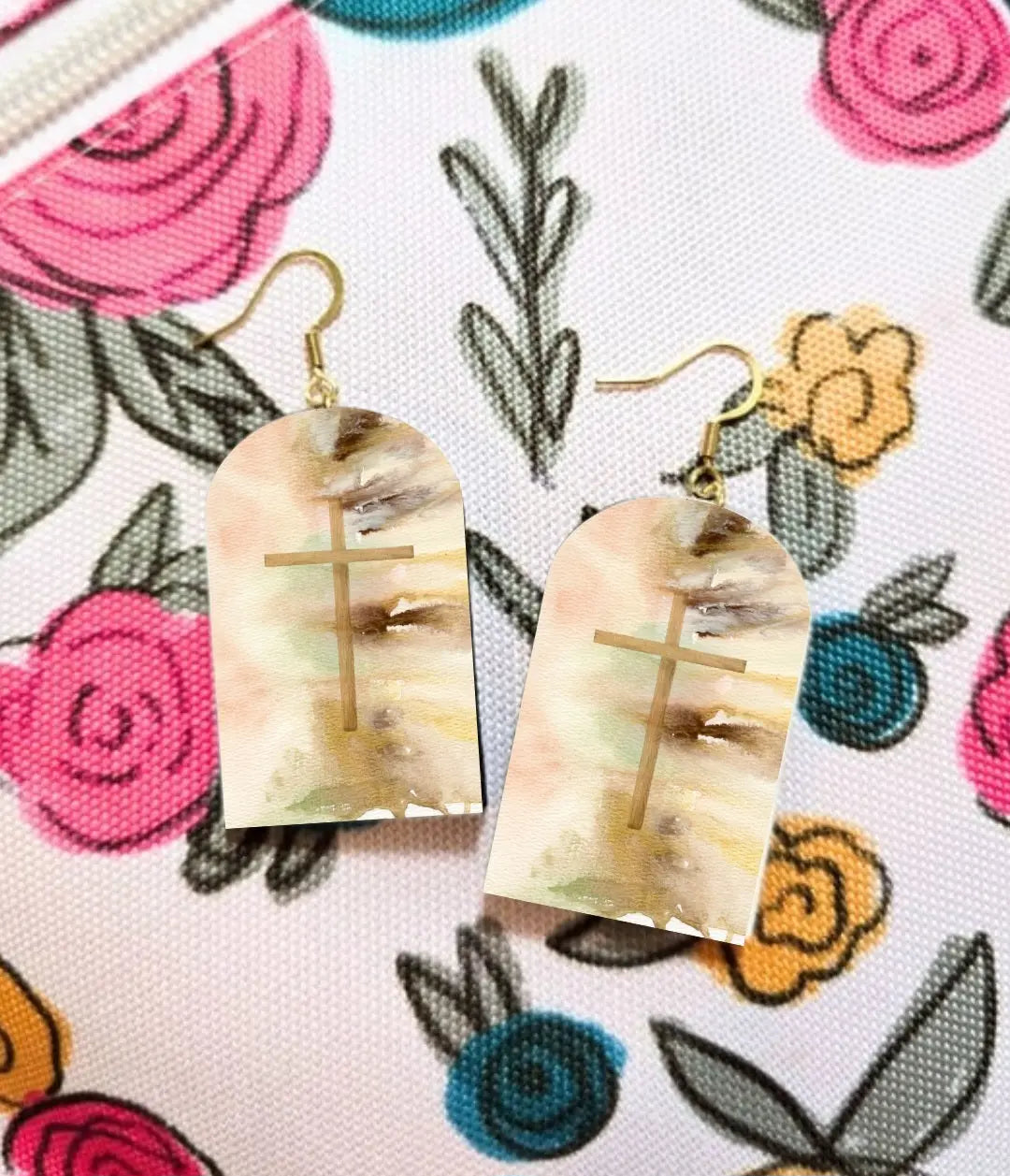 Cross. Artwork Earrings. Honey Bee Mine