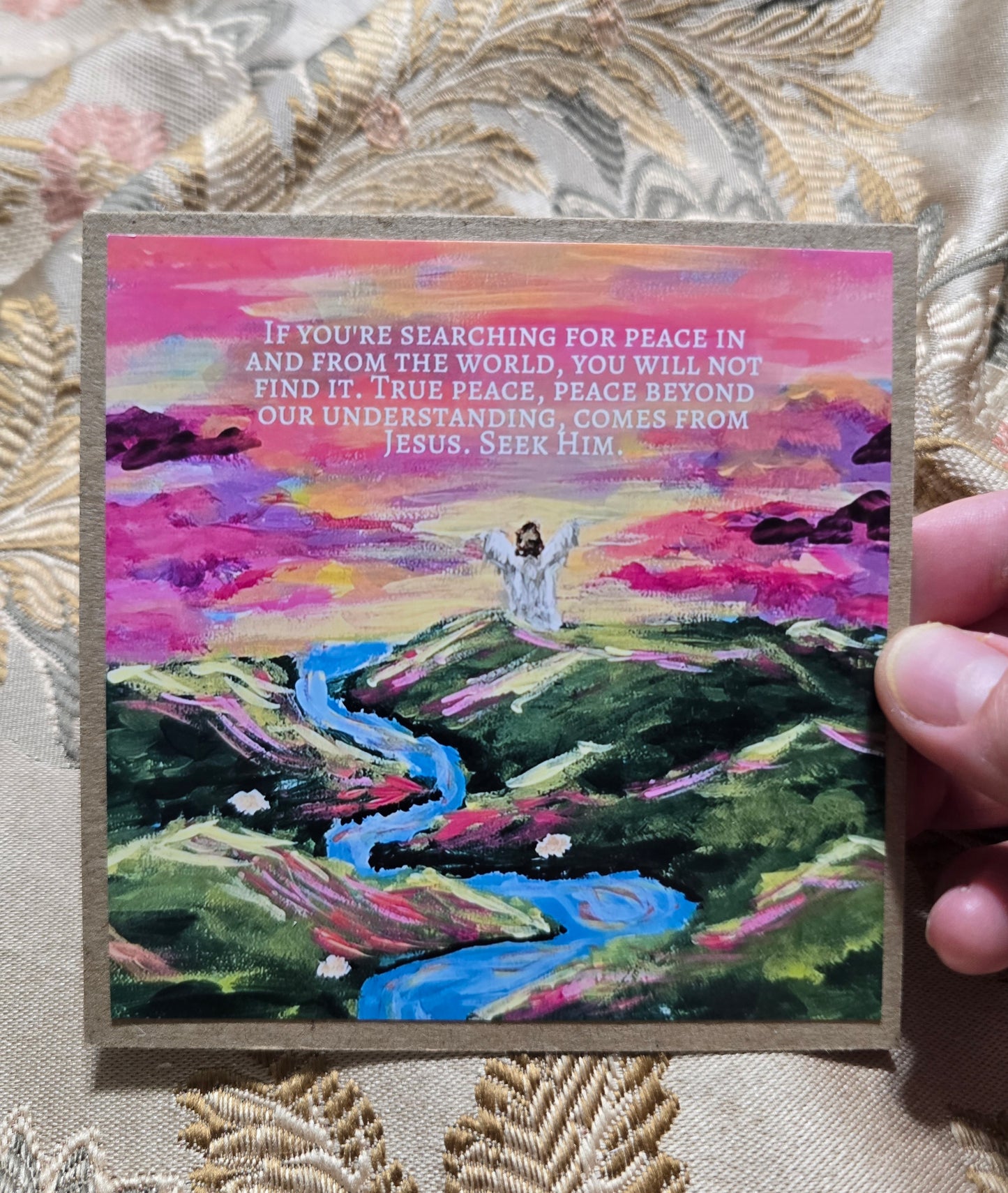 Christian Encouragment Artwork Card. True Peace Comes From Jesus.