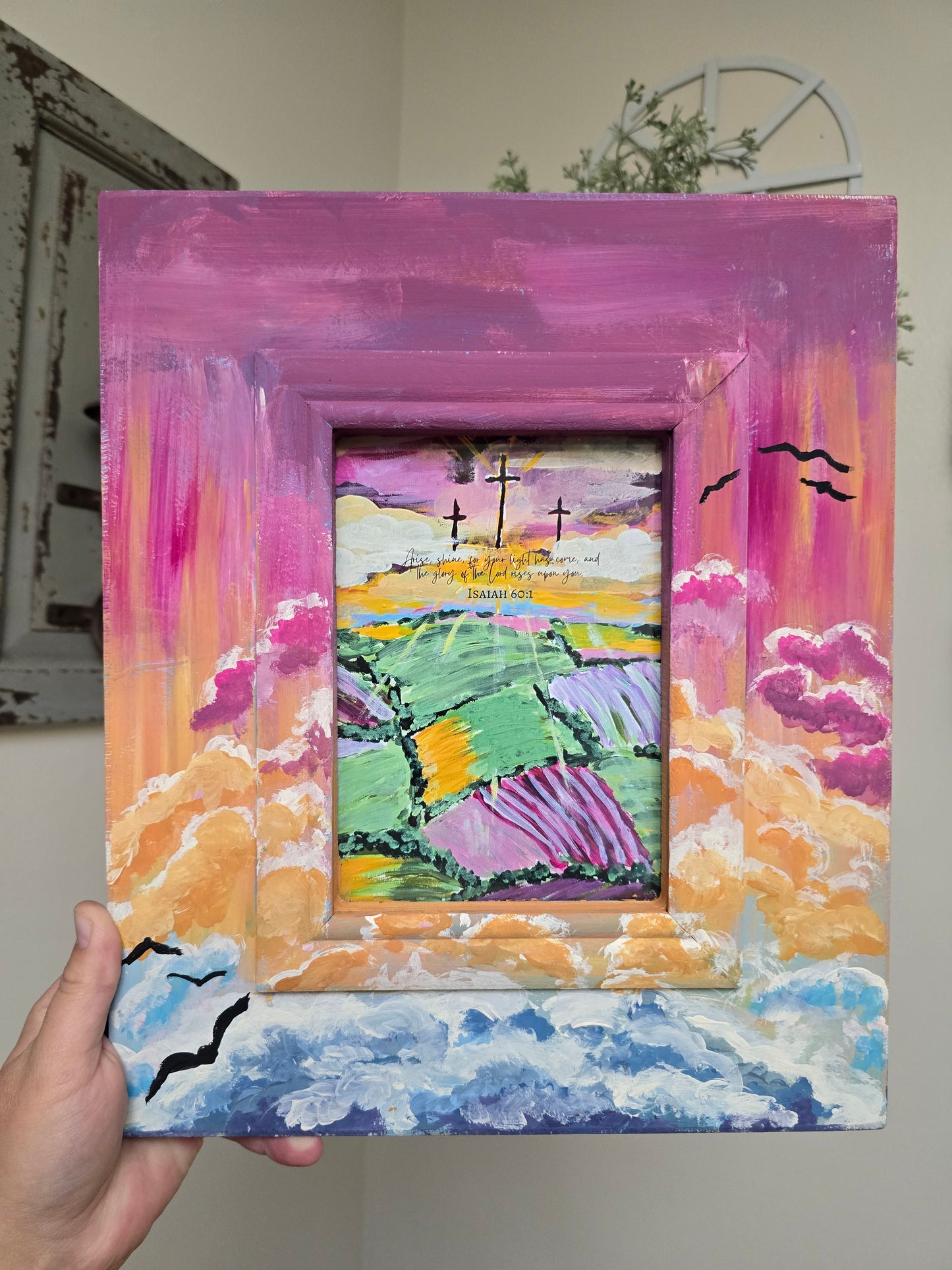 11x13in. Arise and Shine. Print Inside Orignal Painted Wooden Frame.