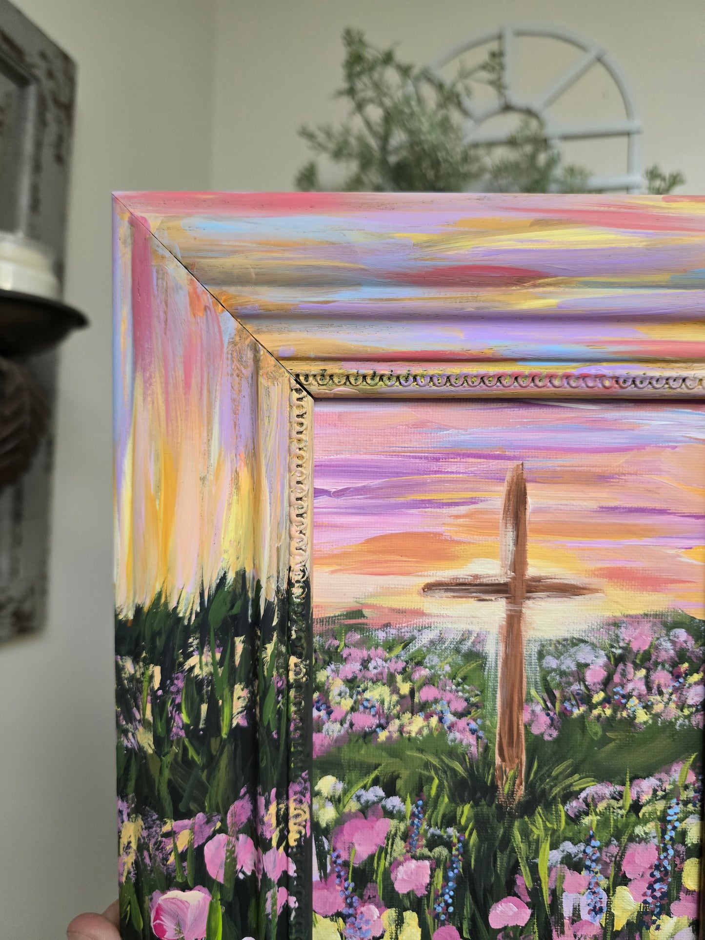 8x10 I Am The Living One. Original Painted Art. Canvas Inside Wooden Frame.