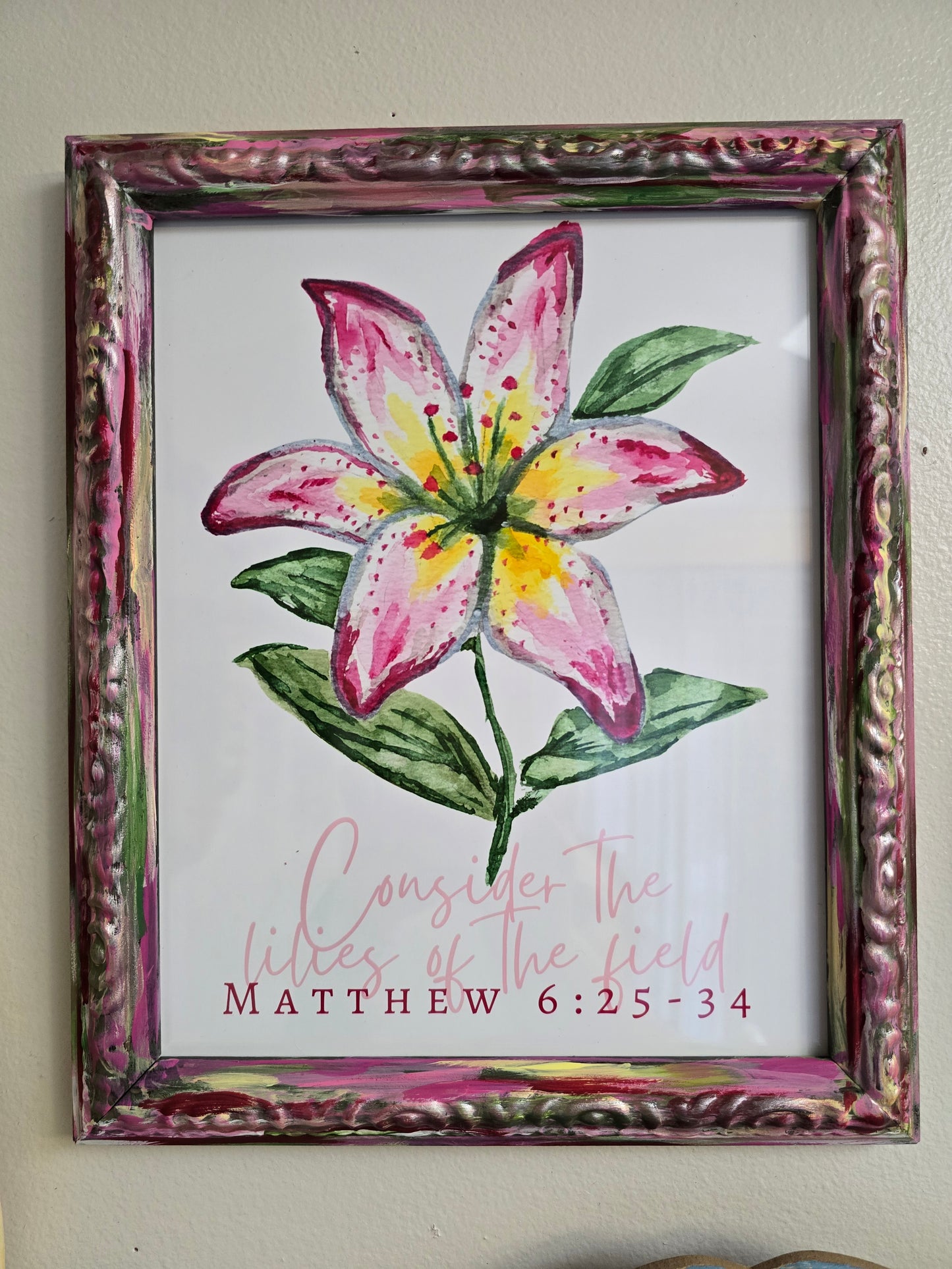 Consider The Lilies.  Print Inside Painted Frame