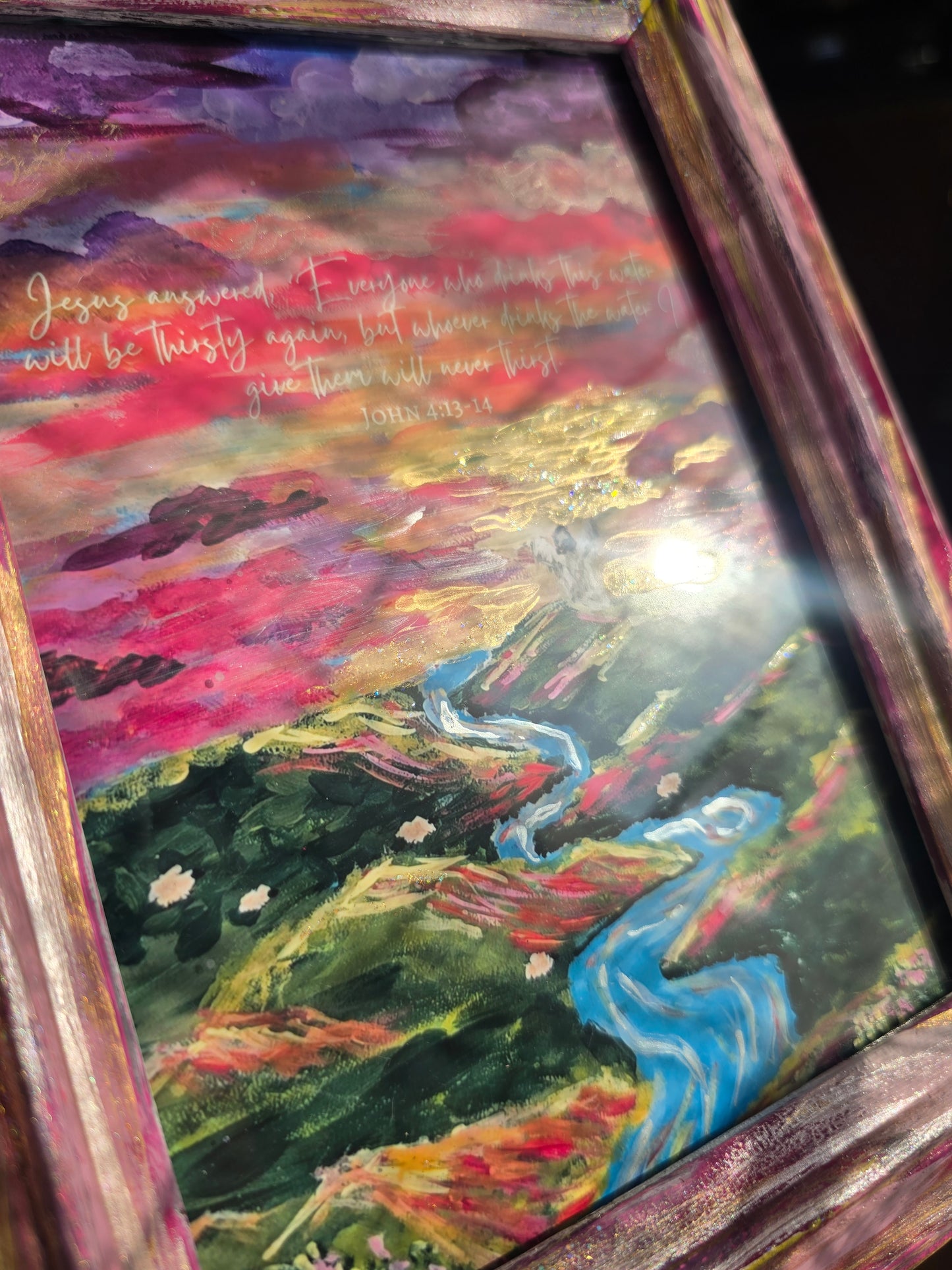 6.5x8.5in. Living Waters. Print Inside Orignal Painted Wooden Frame.