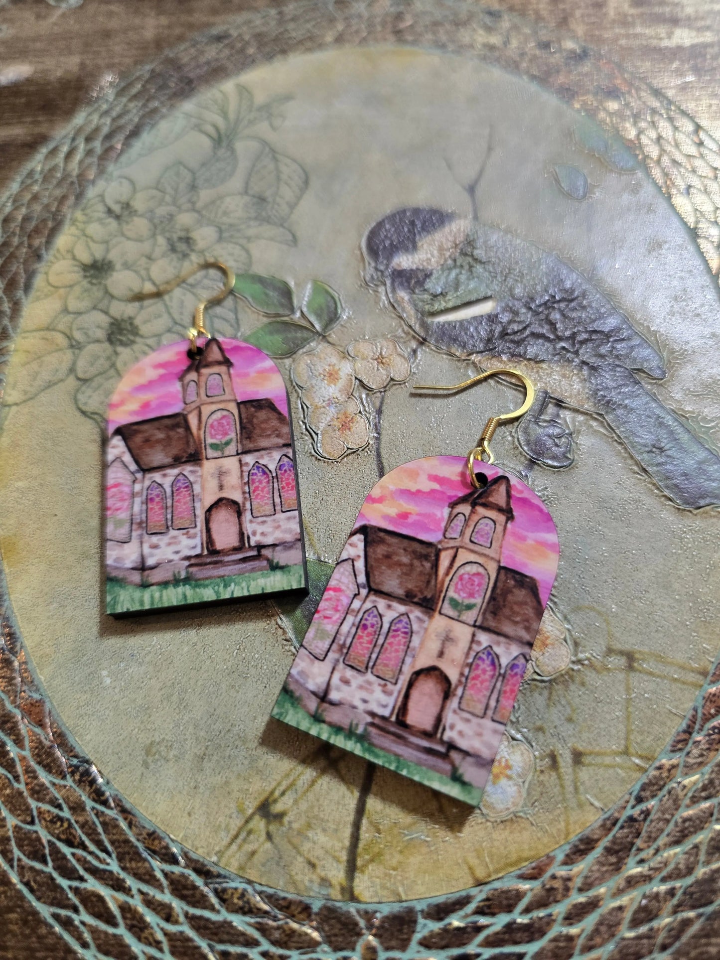 Thanks Be To God Church Artwork Earrings. Honey Bee Mine