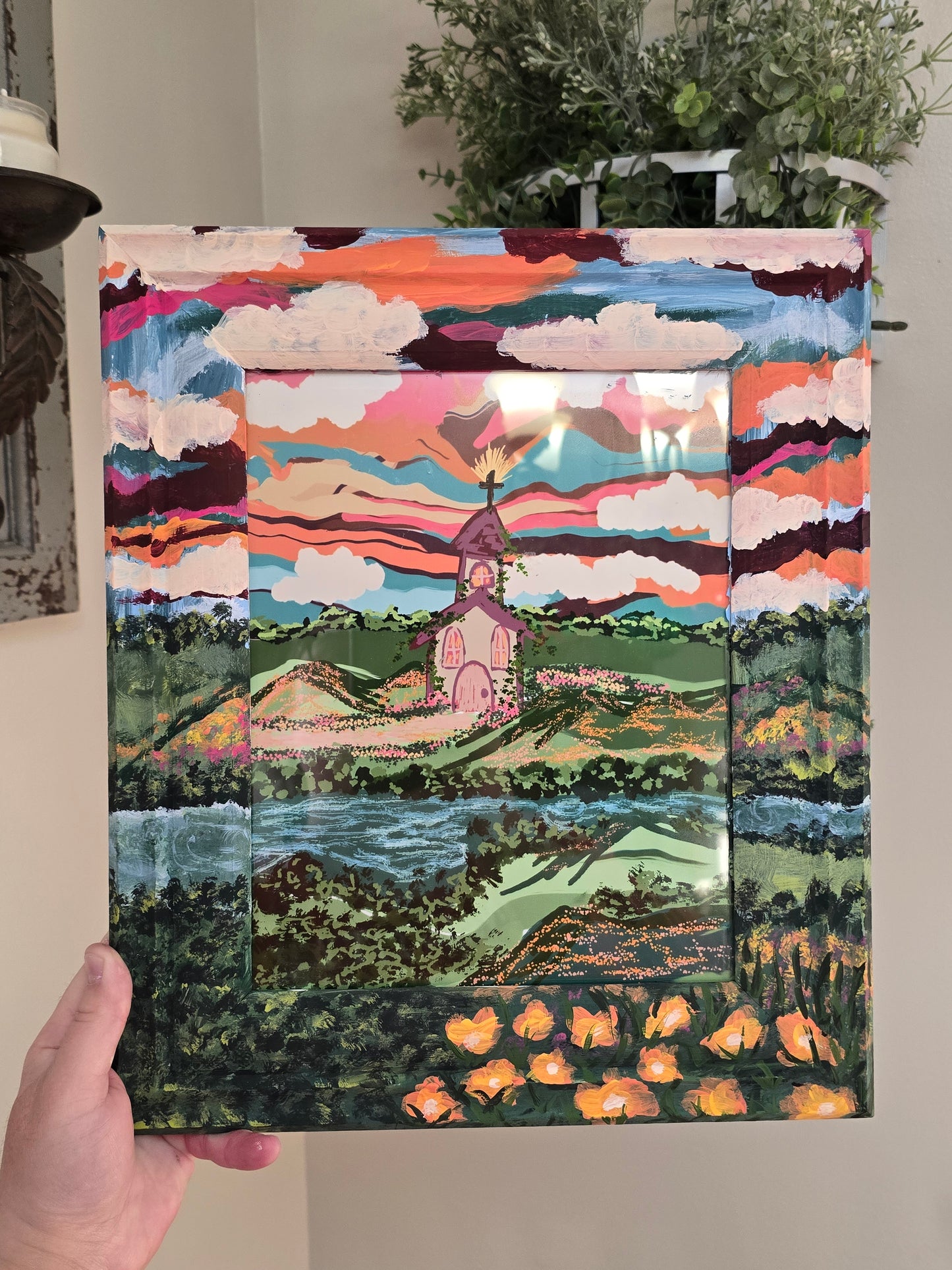 River of Blessings. Art Print Inside Original Painted Wooden Frame.