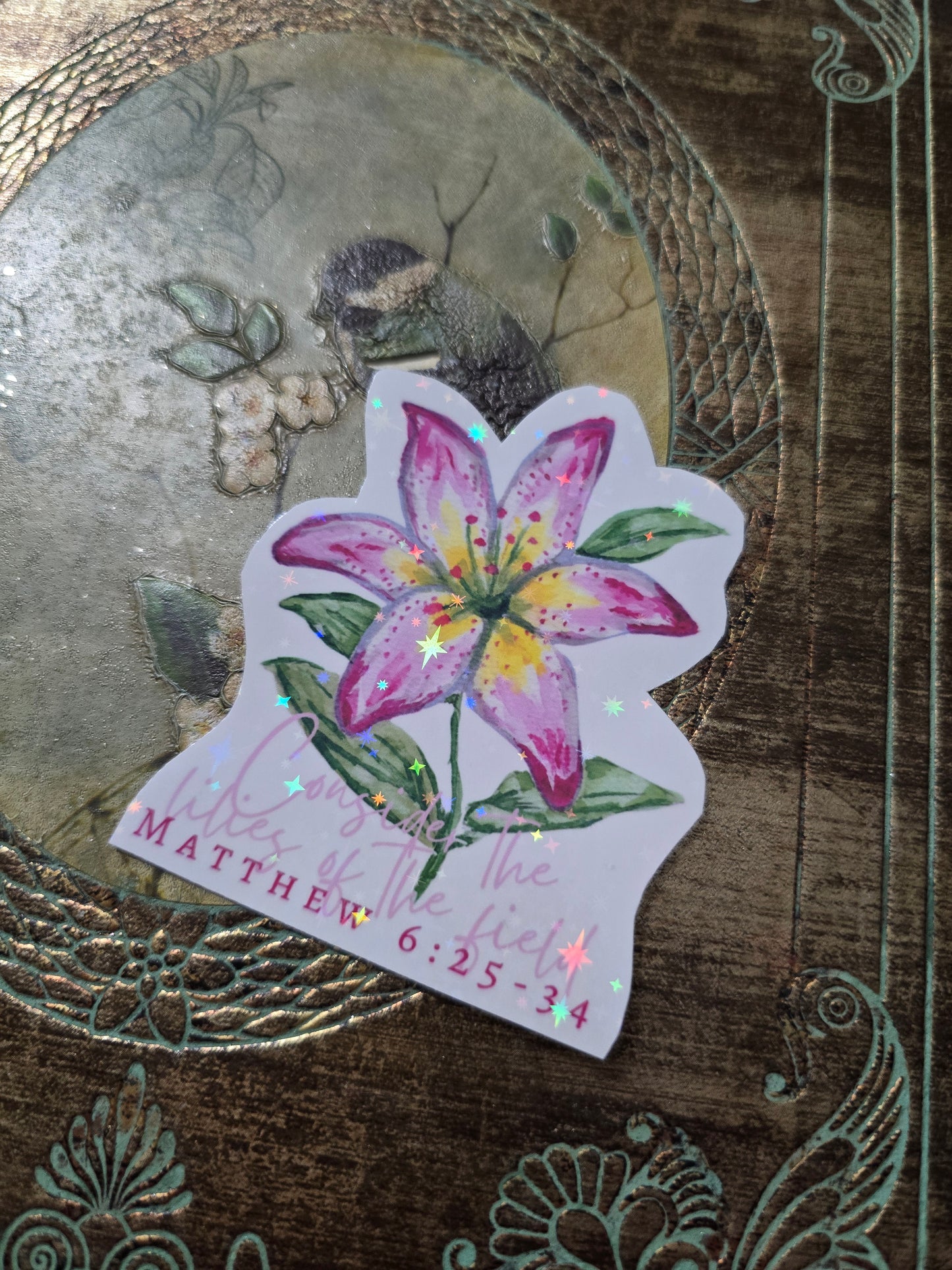 Consider The Lilies. Artwork Vinyl Waterproof Sticker.