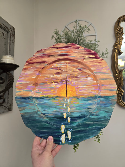 13in Diameter. Selfless. Original Painted Artwork On Wooden Plate.