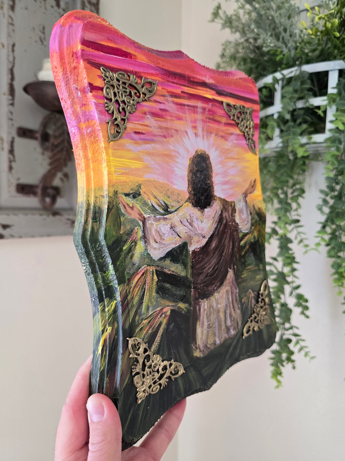 In The Beginning, God Created The Heavens and The Earth. Wooden Texturized Print . (Read Description)