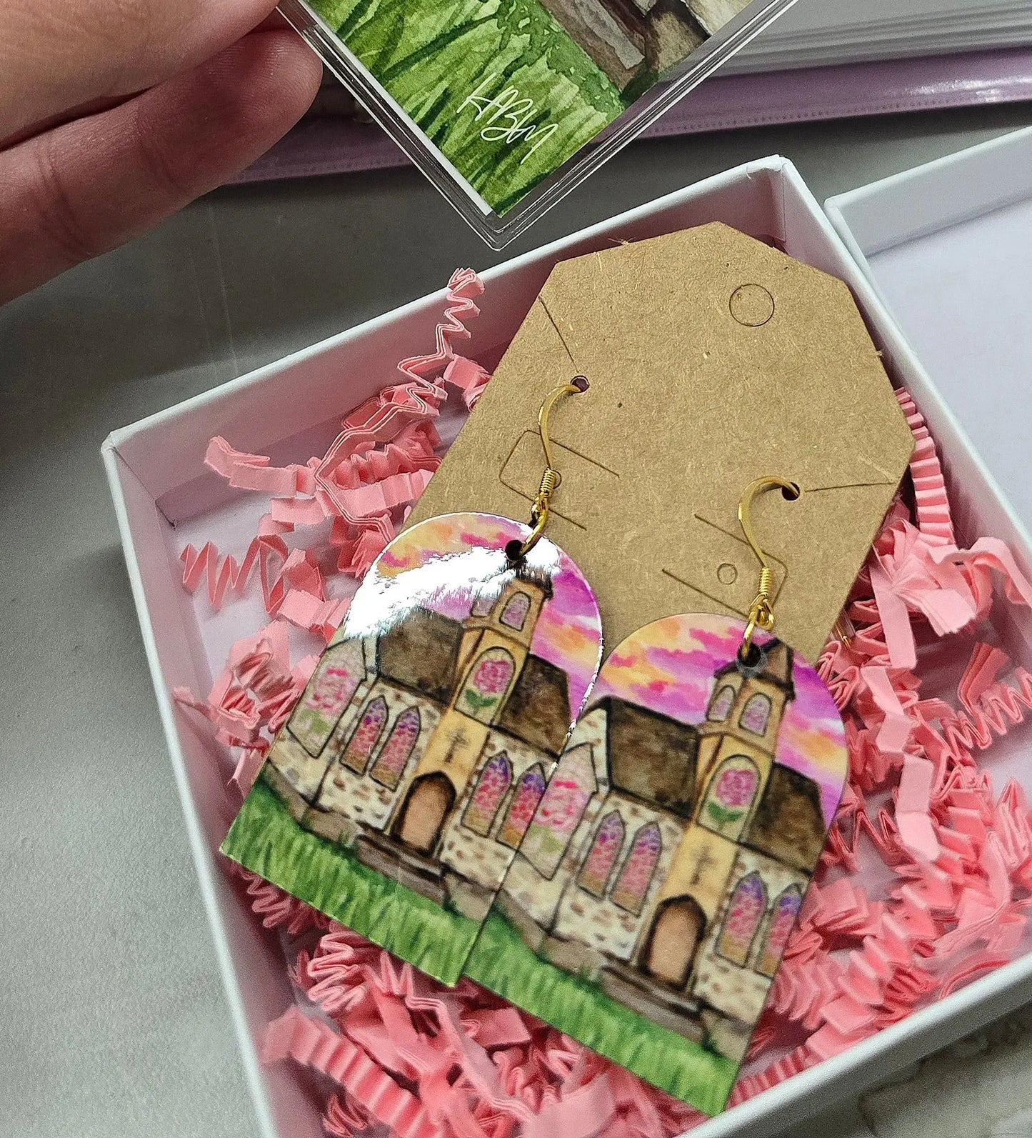 Thanks Be To God Church Artwork Earrings. Honey Bee Mine