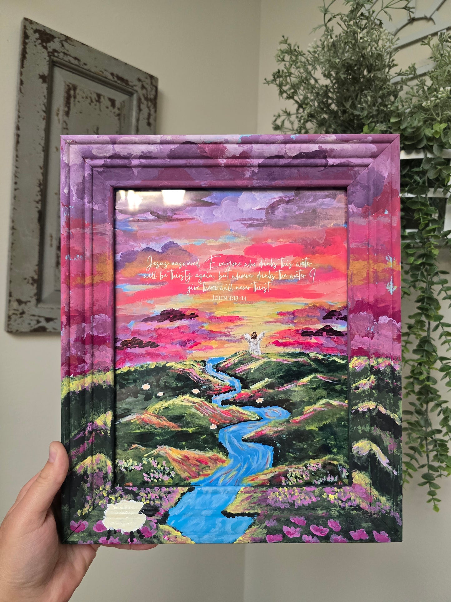 10x12in. Living Waters. Print Inside Orignal Painted Wooden Frame.