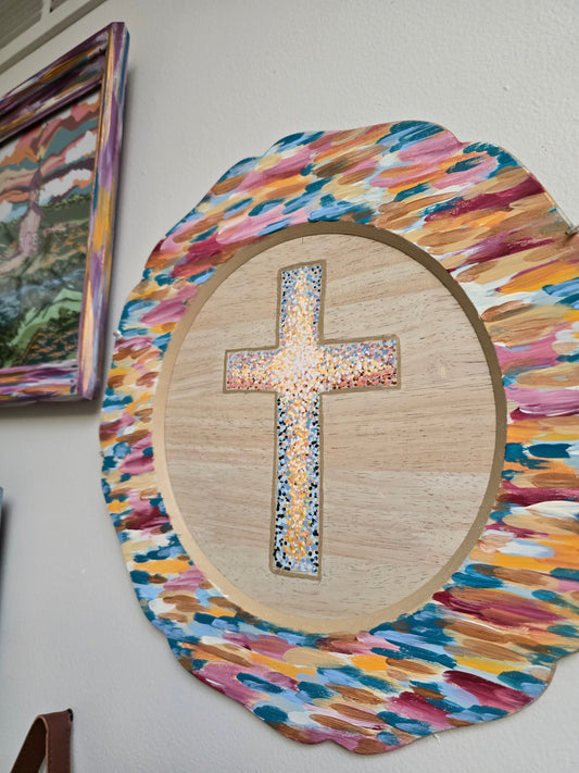 Abstract Pointilism Sunset Cross