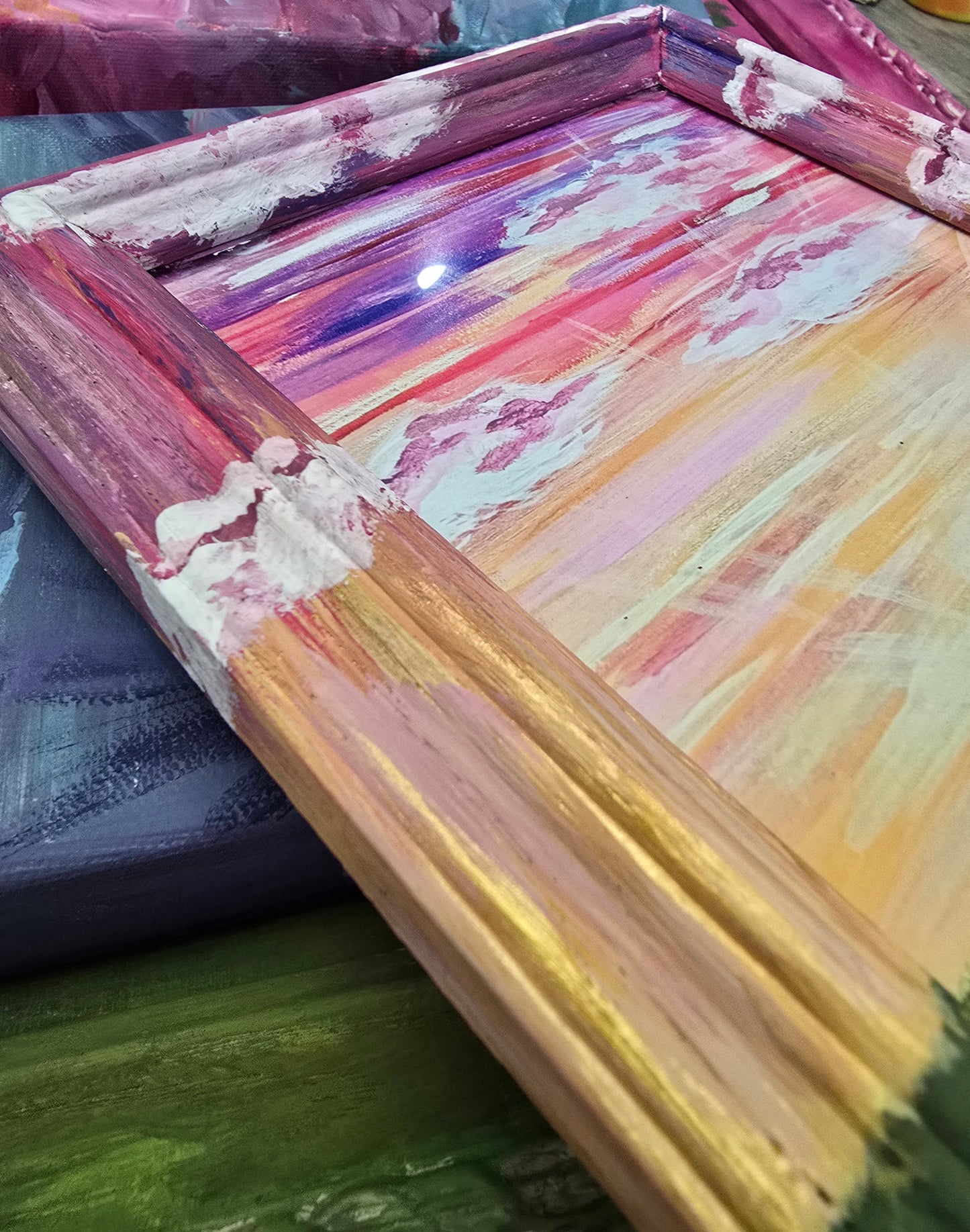 8.5x6.5in From Sunrise to Sunset His Name is To Be Praised. Print Inside Orignal Painted Wooden Frame.