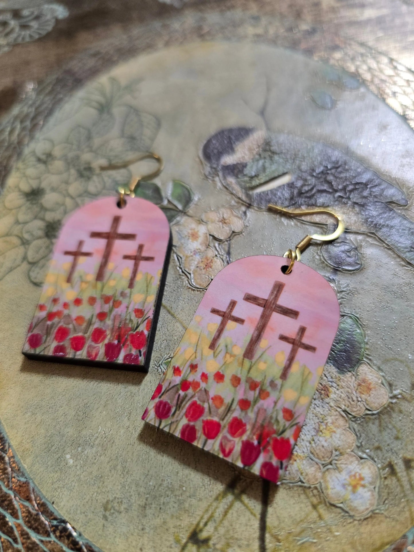 Sunrise Tulips. Artwork Earrings. Honey Bee Mine