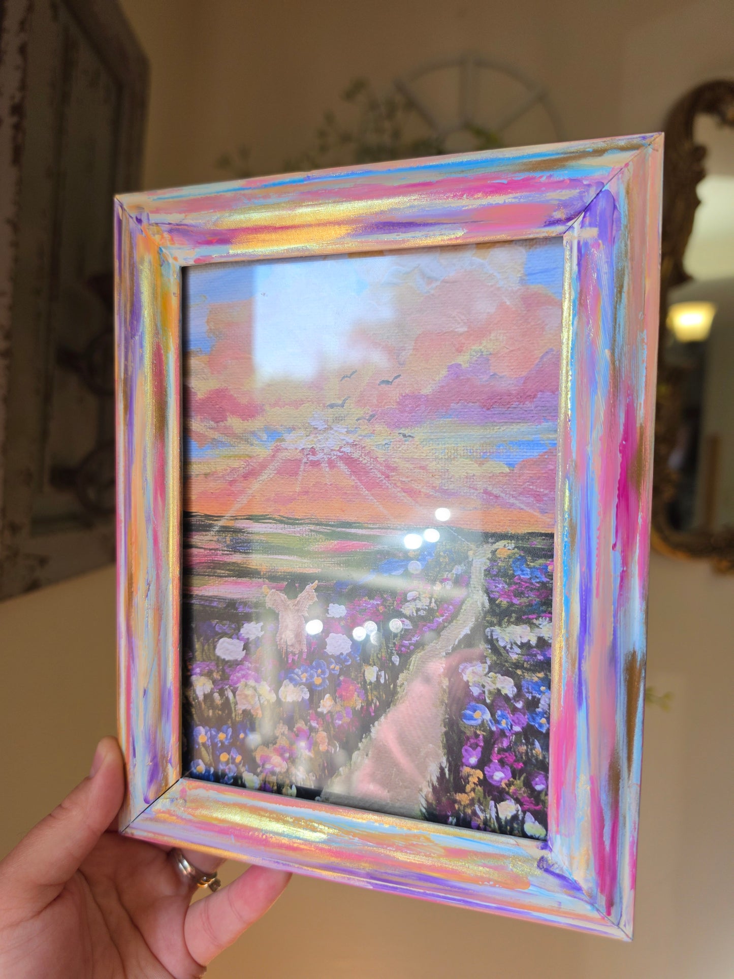 Set Your Mind On Things Above. Print Inside Hand Painted Frame.