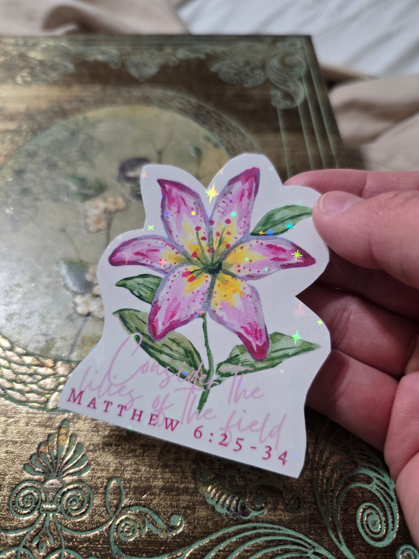 Consider The Lilies. Artwork Vinyl Waterproof Sticker.
