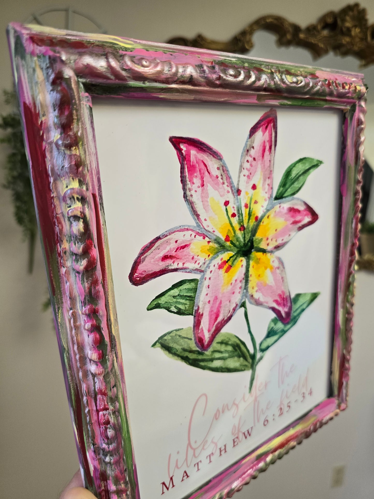 Consider The Lilies.  Print Inside Painted Frame