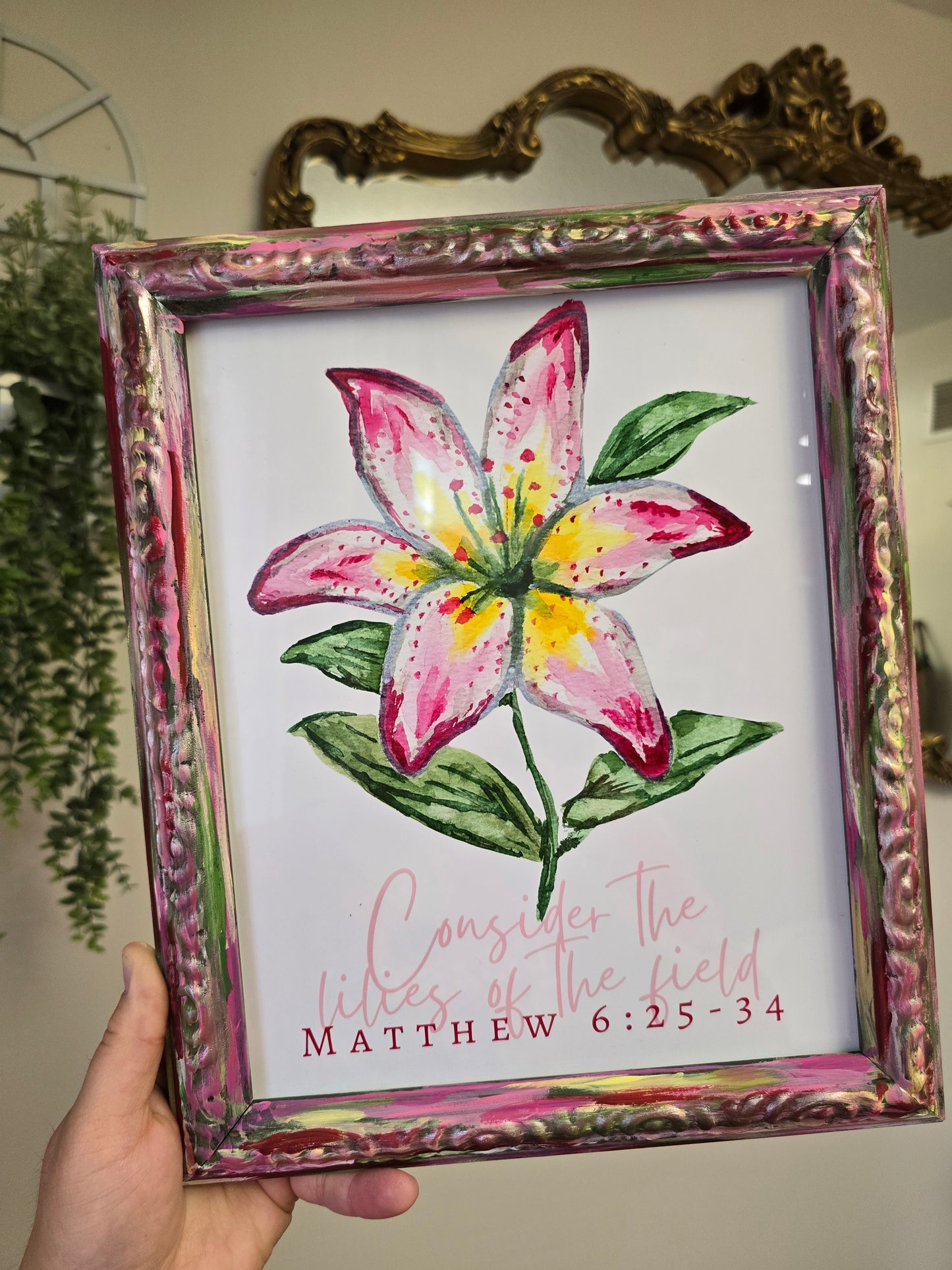 Consider The Lilies.  Print Inside Painted Frame