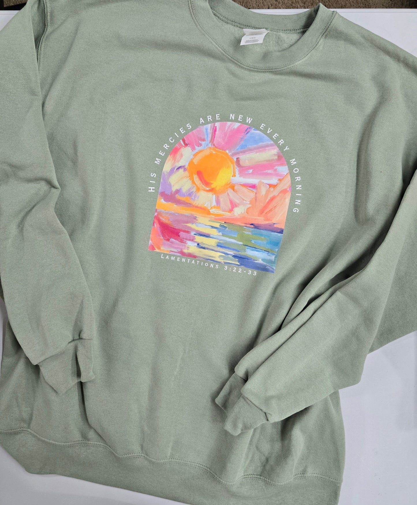 His Mercies Are New Every Morning. Jade Green Crewneck Sweatshirt.