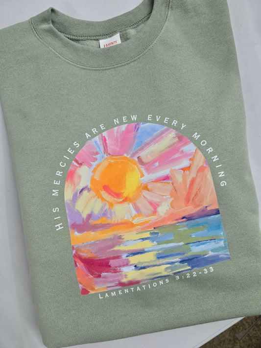 His Mercies Are New Every Morning. Jade Green Crewneck Sweatshirt.