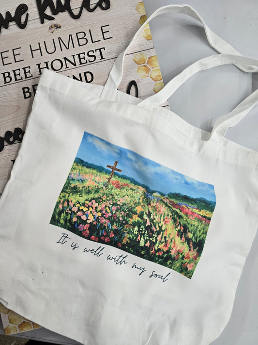 It Is Well With My Soul Large Tote Bag With Pockets.