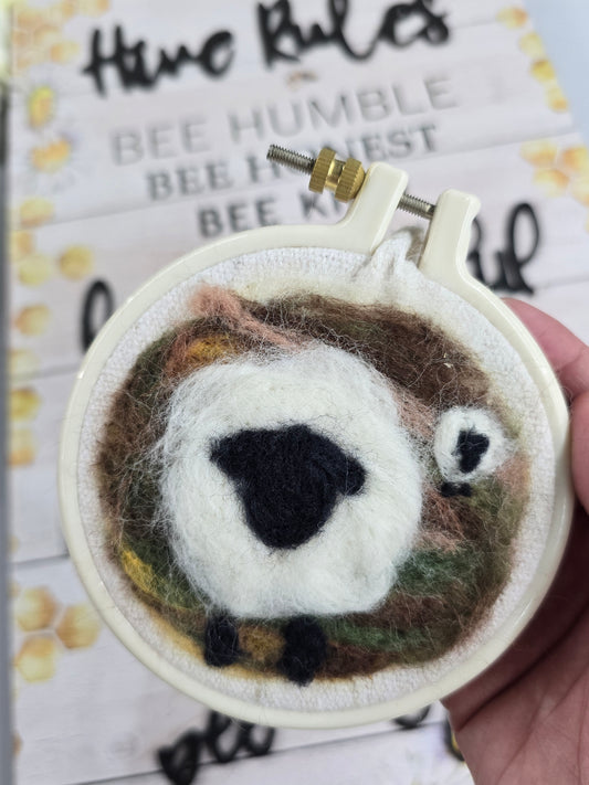 The Lord is My Shepherd. Small Needle Felt Hoop Art .