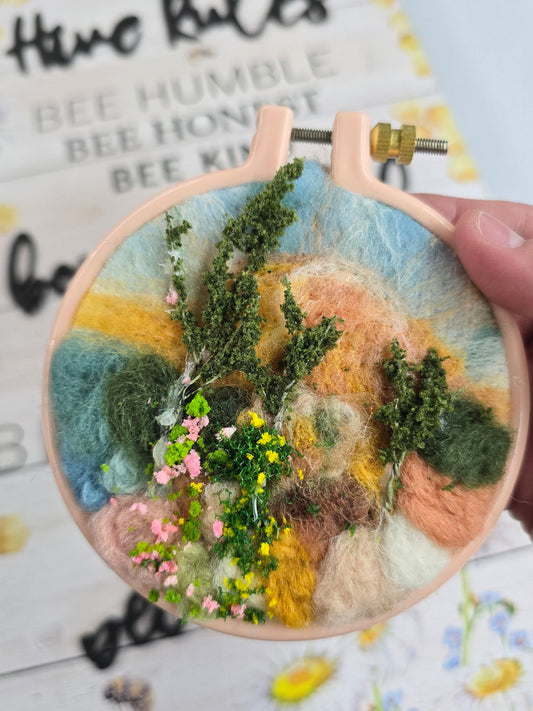 Nature Sunrise. Small Hoop Needle Felt Art .