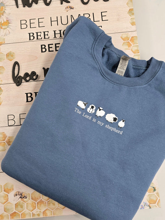 The Lord is My Shepherd.  Stone Blue Crewneck Sweatshirt. Size XL.