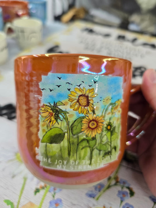 The Joy of The Lord is My Strength. Sunflower Sunset Orange Mug.