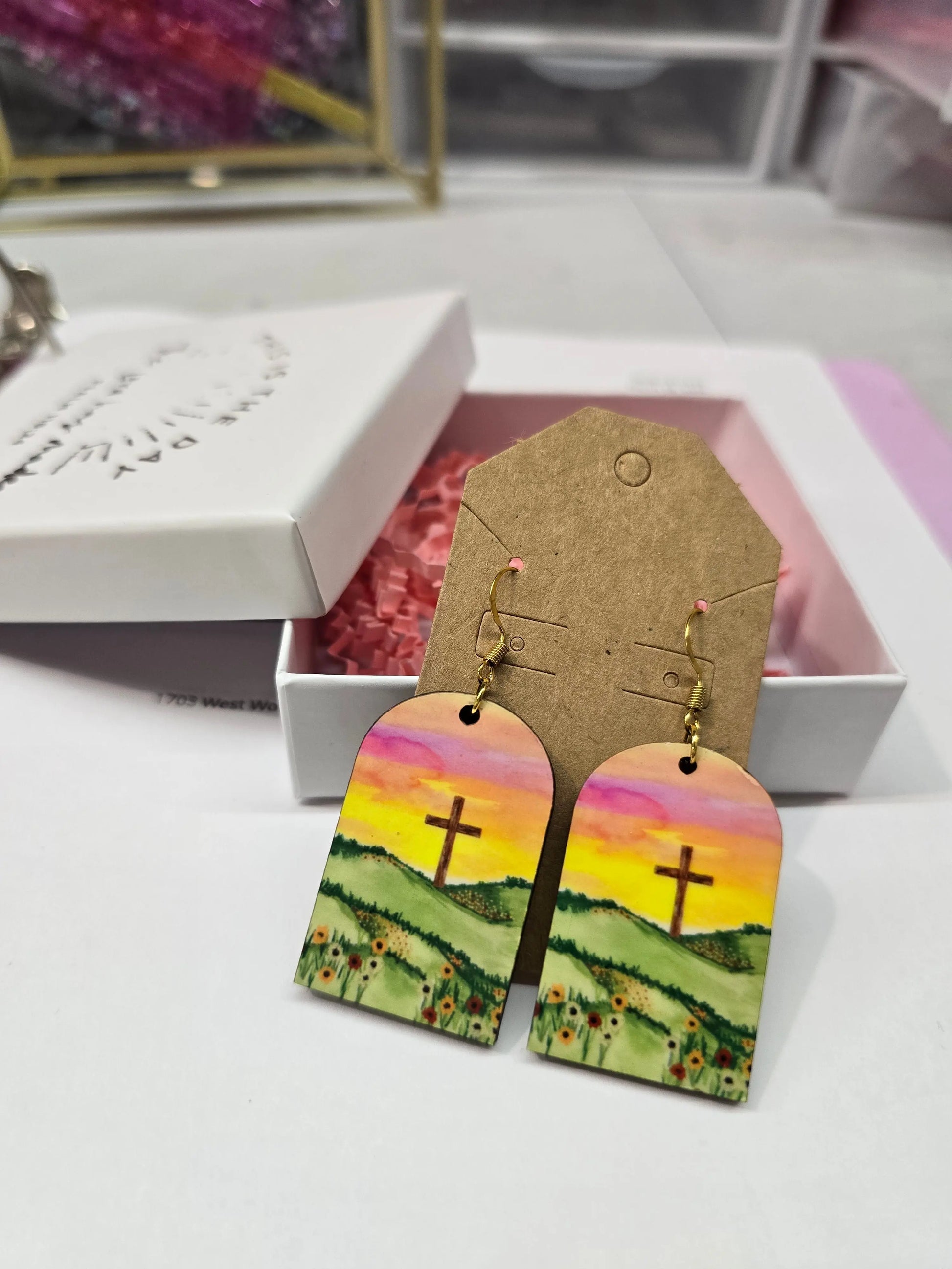 Flower Fields. Artwork Earrings. Honey Bee Mine