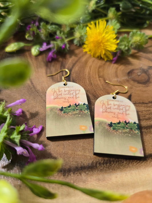 God Created The Heavens & The Earth. Artwork Earrings.