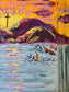 11x13in Don’t be afraid. Matthew 14:22-33. Original Artwork Panel Canvas Inside Painted Wooden Frame.