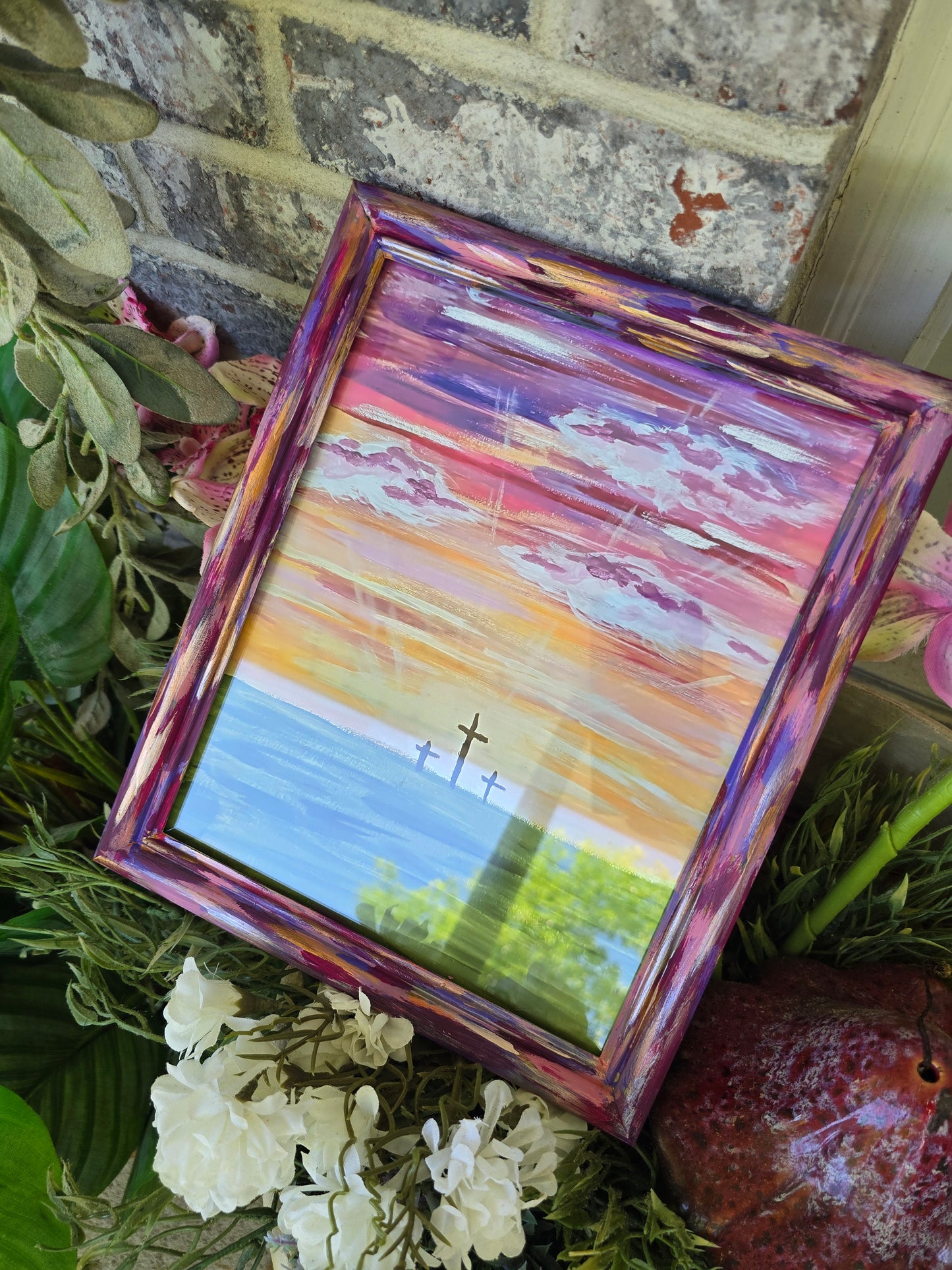 9.5x11.5in From Sunrise To Sunset His Name is To Be Praised. Print Inside Original Painted Frame.