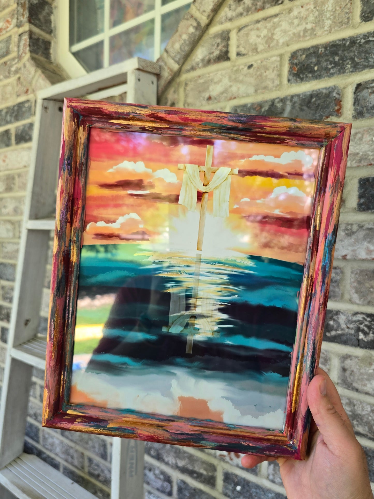9x11in He Calms The Sea. Psalm 107:29. Print Inside Original Painted Frame.