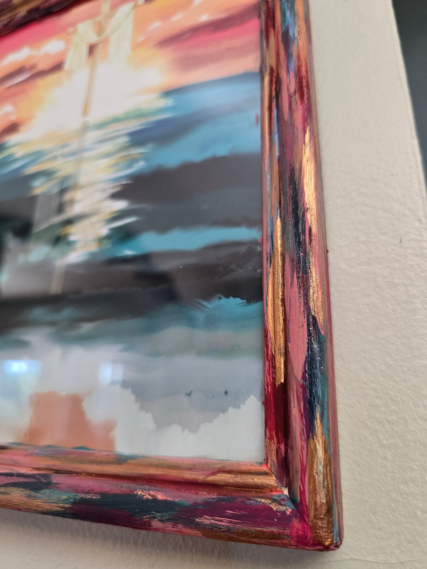 9x11in He Calms The Sea. Psalm 107:29. Print Inside Original Painted Frame.
