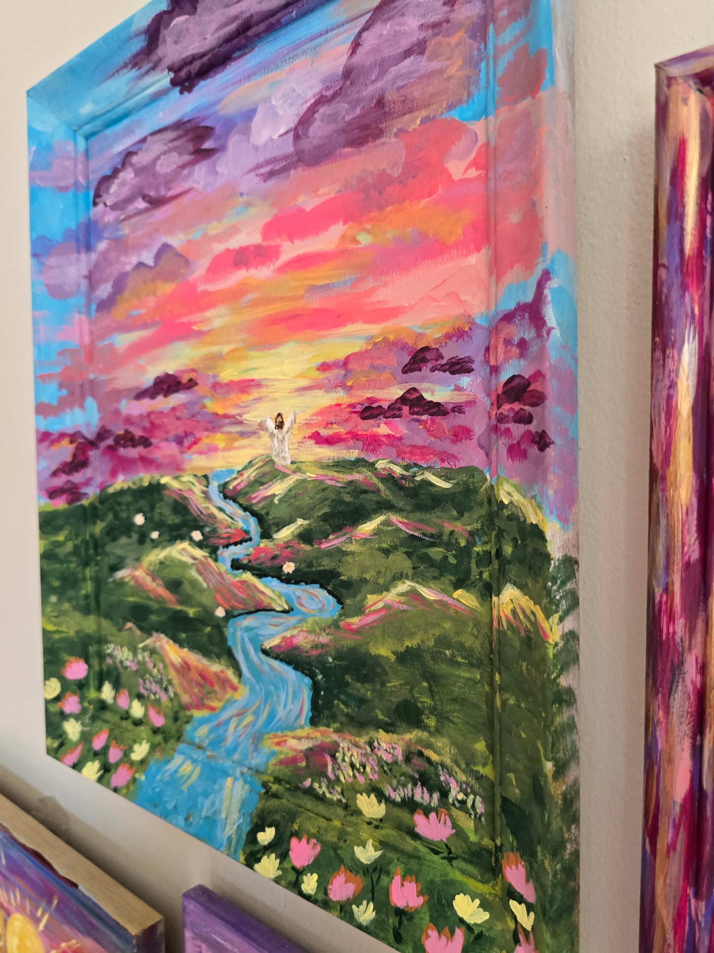 13x16in Living Waters. John 4:13-14. Original Artwork Panel Canvas Inside Painted Wooden Frame.