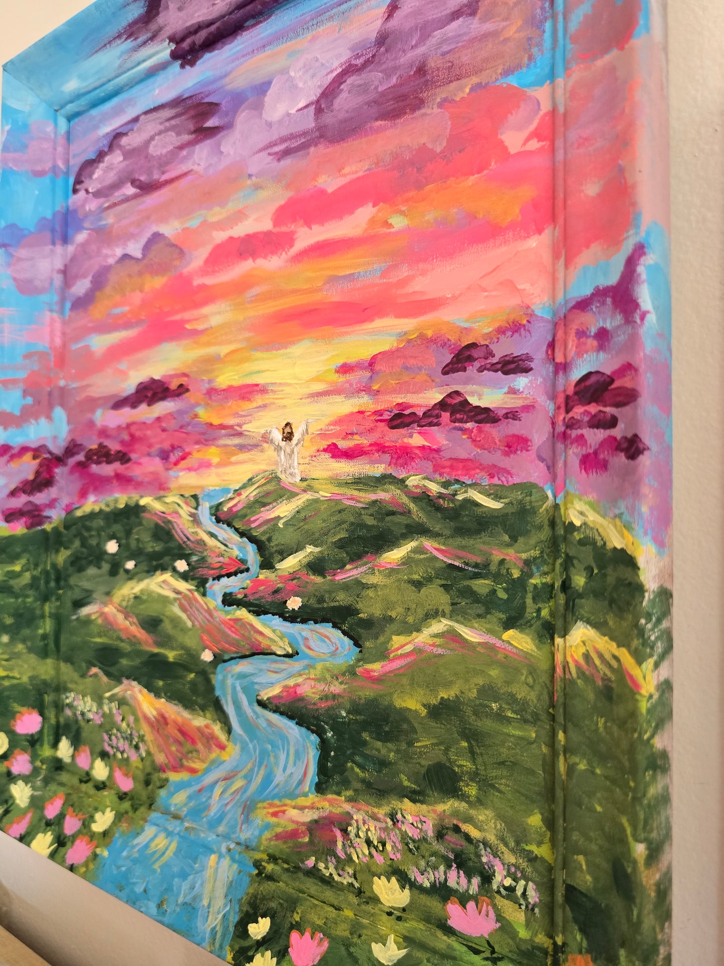 13x16in Living Waters. John 4:13-14. Original Artwork Panel Canvas Inside Painted Wooden Frame.