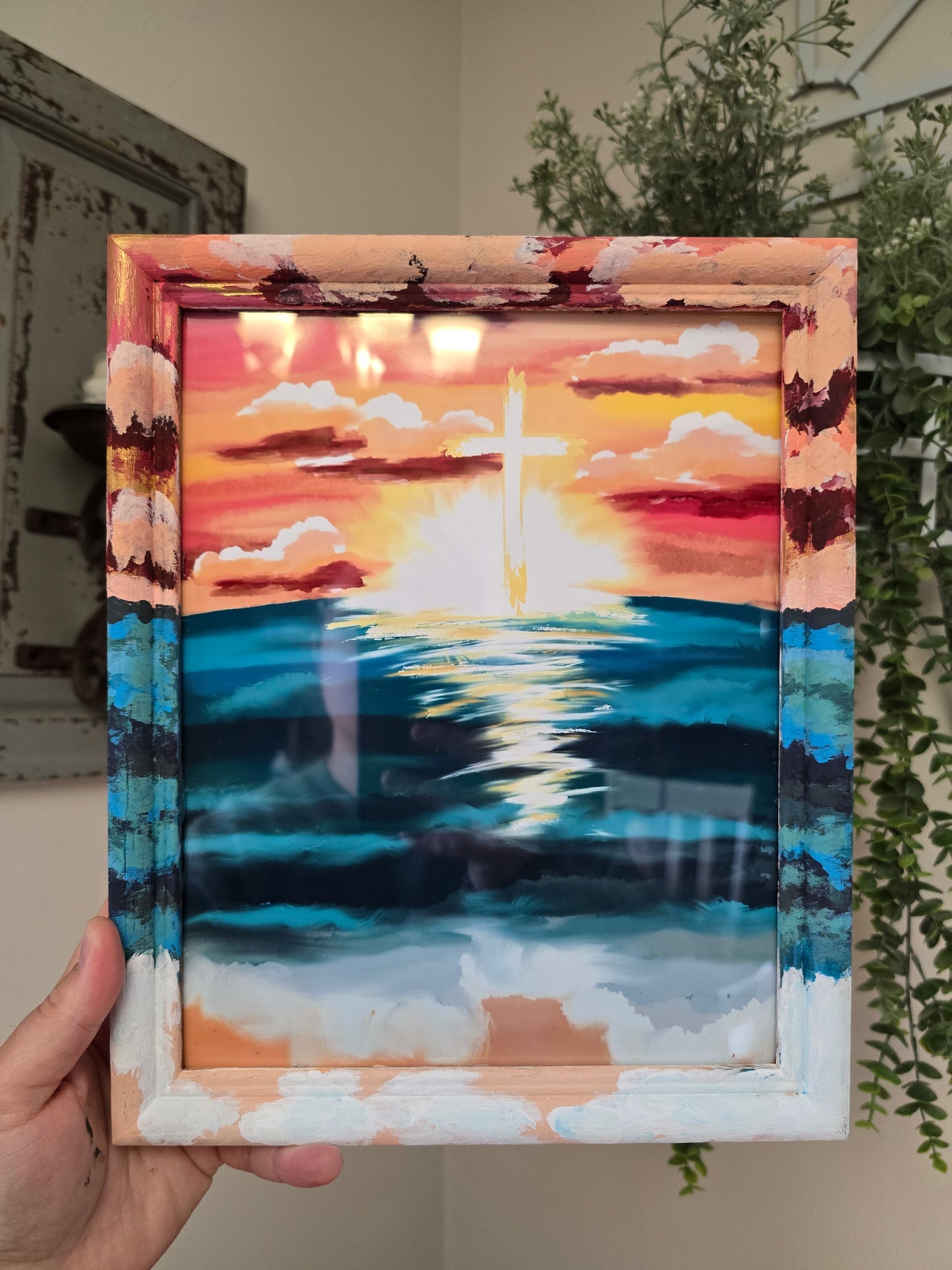 9x11in He Calms The Sea. Print Inside Original Painted Frame.
