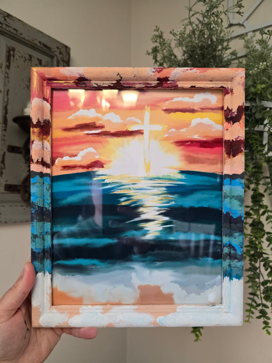 9x11in He Calms The Sea. Print Inside Original Painted Frame.