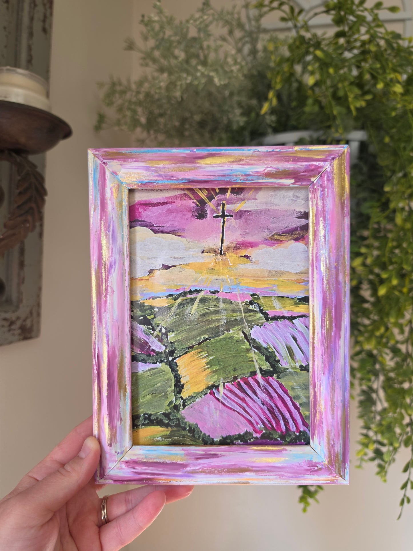 6.5x8.5n. Arise and Shine. Print Inside Orignal Painted Wooden Frame.