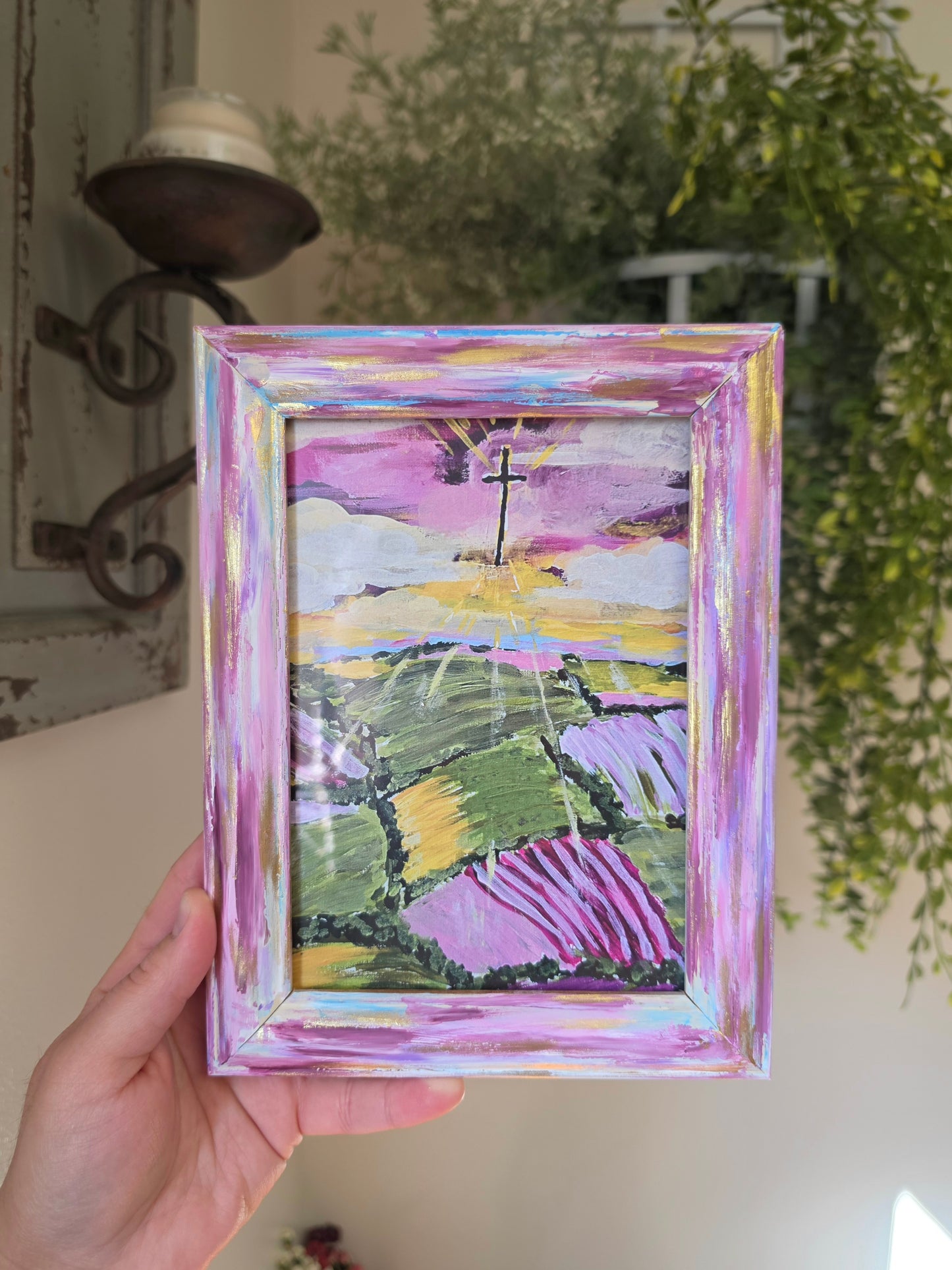 6.5x8.5n. Arise and Shine. Print Inside Orignal Painted Wooden Frame.