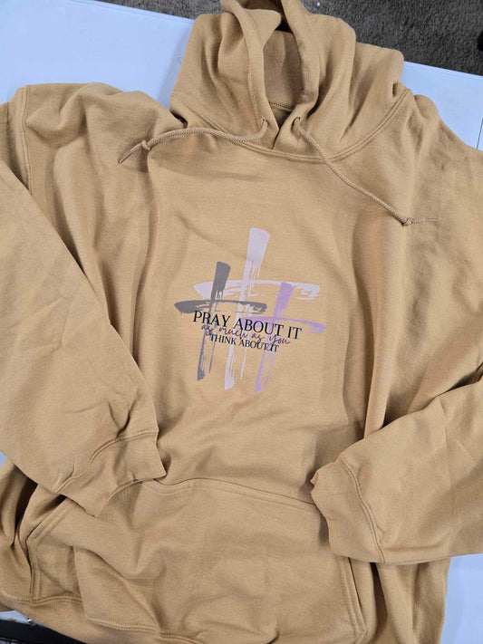 Size 2X. Pray About It. Vintage Gold Hoodie.