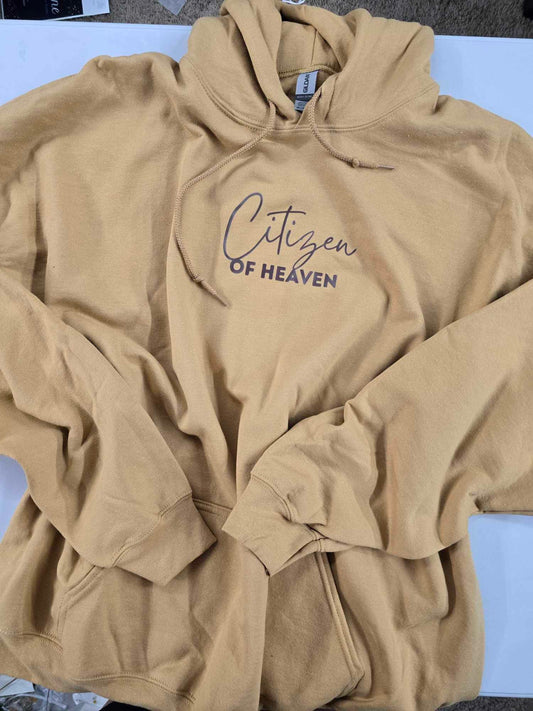 Size 3X. Citizen Of Heaven. Vintage Gold Hoodie.